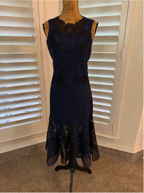 JONATHAN SIMKHAI Blue & Black Lace Midi Fit & Flare Trumpet Dress SIZE 6